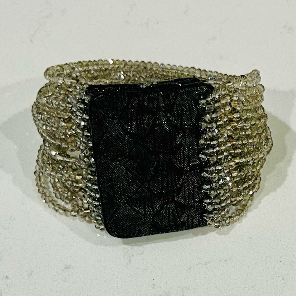 Millianna Black Snakeskin Champagne Crystal Beaded Cuff Bracelet—MSRP $295